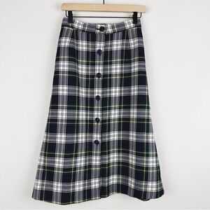 Vintage Handmade Plaid A-line Mid Length Button Front Skirt